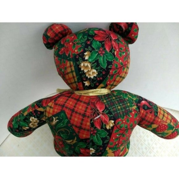 Crafty Lady Bear Sitting Stuffed Animal Plush Vintage X-mas Floral Pattern- Rare - Picture 5 of 8